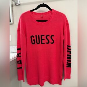 Guess Bright Pink Crewneck Sweater with Black Logo